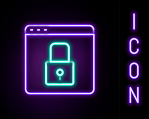 Glowing neon line Secure your site with HTTPS, SSL icon isolated on black background. Internet communication protocol. Colorful outline concept. Vector