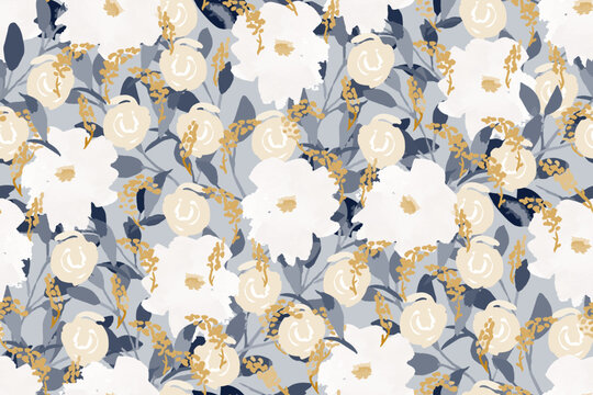 Cute feminine watercolor seamless pattern with wildflowers.hand drawn, not AI