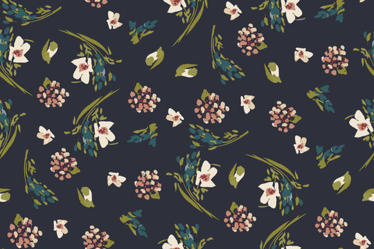 Cute feminine watercolor seamless pattern with wildflowers.hand drawn, not AI