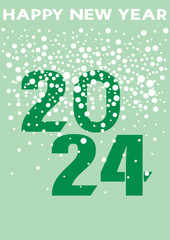 Happy New Year 2024 poster, snowfall, postcard