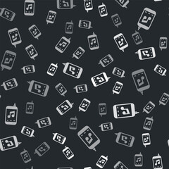 Grey Music player icon isolated seamless pattern on black background. Portable music device. Vector
