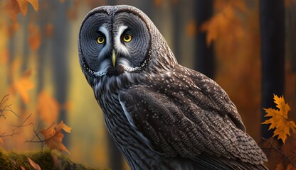 Great grey owl realistic impressive beautiful image Ai generated art