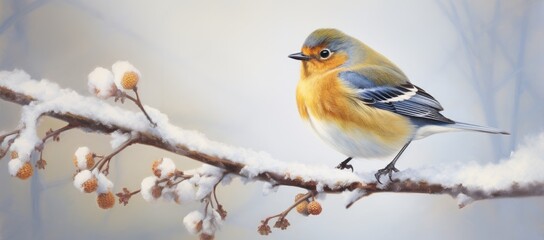 A Majestic Bird Perched on a Snow-Covered Branch, Embracing the Winter Beauty Created With Generative AI Technology