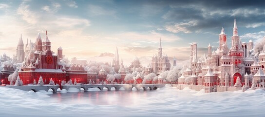 A Majestic Castle Amidst a Winter Wonderland Created With Generative AI Technology - obrazy, fototapety, plakaty
