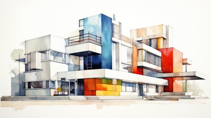 Modern Architectural Watercolor Illustration