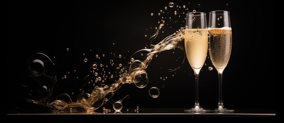 Bubbles of Celebration: Two Glasses Filled with Sparkling Champagne Created With Generative AI Technology