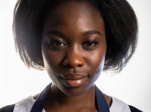 African Woman Wearing Apron Isolated On White Background