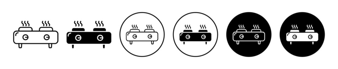 Cooking gas icon set. gas burner vector symbol in black filled and outlined style.