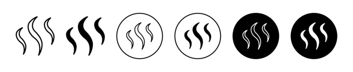 Smoke steam silhouette icon set. Heat steam aroma vector symbol. scent vapor sign. warm icon in black filled and outlined style. - obrazy, fototapety, plakaty