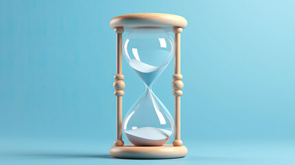 hourglass with sand, An hourglass isolated on light blue background.