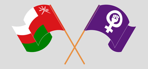 Crossed and waving flags of Oman and Feminism