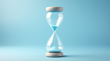 hourglass with sand, An hourglass isolated on light blue background.