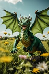 Fototapeta premium Portrait of a smiling green dragon, 2024 concept.
