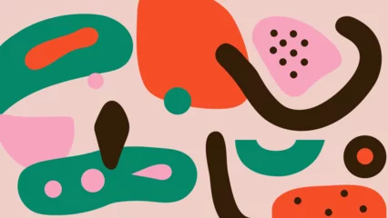 Gordijnen Abstract contemporary background with colorful hand drawn shapes, forms and doodle elements. Eccentric pop art design. Minimalist trendy horizontal banner template © Alice