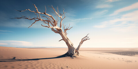Amazing landscape of a dry tree in the desert - obrazy, fototapety, plakaty