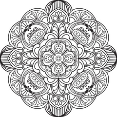 Flower Mandala doodle design with decorative elements. Hand drawn. Coloring page for adults and kids. Vector Illustration