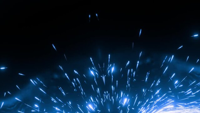 wild spr&uuml;hende Funken, Feuerwerk, Funkenregen,  Neujahr, Brand, eiskalt, hellblau, Lichtschweif