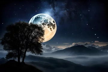 Washable wall murals Full moon and trees earth in space