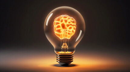Concept of idea made with light bulb and shiny brain