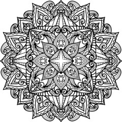 Colouring page 347, hand drawn, vector. Mandala 290, ethnic, swirl pattern, object isolated on white background.