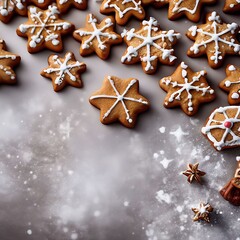 Fototapeta na wymiar gingerbread snowflake background. Christmas card.