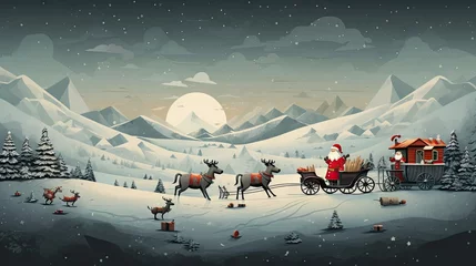 Fotobehang  a christmas scene with santa claus riding in a sleigh pulled by reindeers and a sleigh. © Shanti