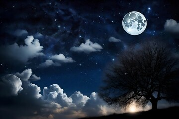 Fototapeta na wymiar night sky with moon and clouds