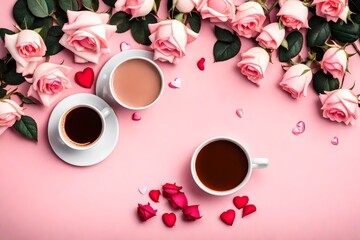 Obraz na płótnie Canvas cup of coffee and rose petals