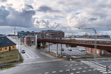 Rusty walking bridge at Esbjerg harbor in Denmark