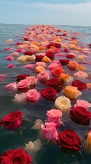 Roses Drifting on the Ocean Waves: A Serene and Romantic Scene