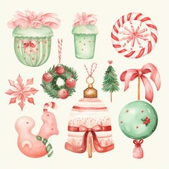 Vintage Watercolor Christmas: A Delicate Blend of Pink and Mint