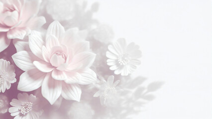 Pale pink dahlia flower bouquet background with copy space; for display or greeting cards
