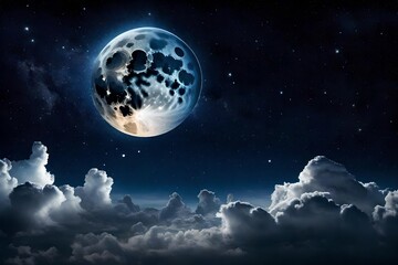 moon and planet, cloud on the sky, stars on the sky