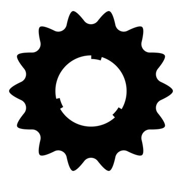 Cogset sprocket bicycle star gear service sprocket cogs wheel with teeth engages with chain icon black color vector illustration image flat style