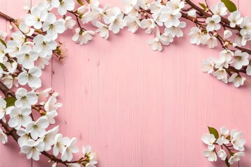 white cherry blossom, pink background