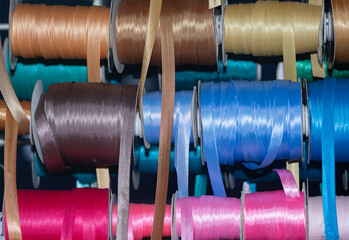 silk bias tape on spools for finishing edgrs