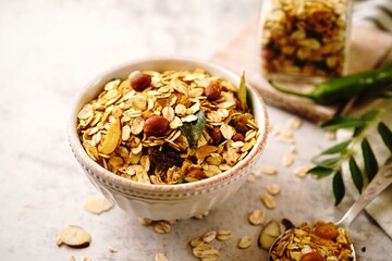 Homemade Oats Chivda or Chiwda - healthy savory snack using oatmeal spices and nuts