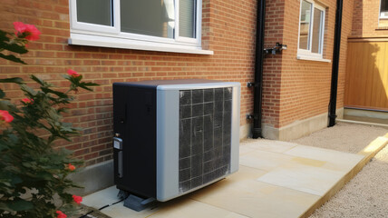 Air conditioning for heating the house, installed next to the house