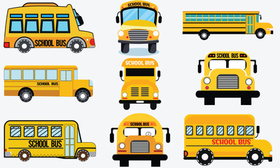 9 set of yellow  school bus vector.
