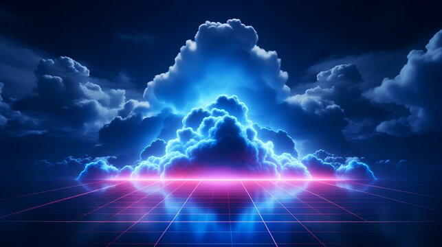 3d render abstract background with cloud and neon light