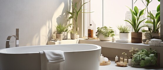 A Relaxing Bath with a View of Lush Greenery Created With Generative AI Technology