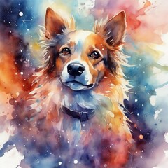 watercolor of cute dog, contemporary art, detailed, high resolution