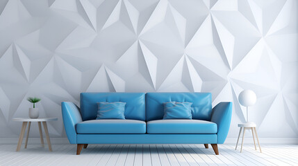 Beyond Comfort: Stylish Blues in White Roomscapes 
Chic Contrast: Blue Sofa, White Background ai generated