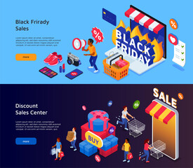 Naklejka premium Isometric Black Friday horizontal banner template