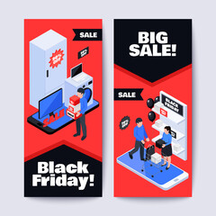 Isometric black friday home appliances sales vertical banner template