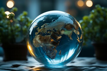Glass globe in the in nature concept for environment, save earth concept.