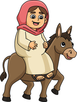 Mary and the Donkey Cartoon Colored Clipart