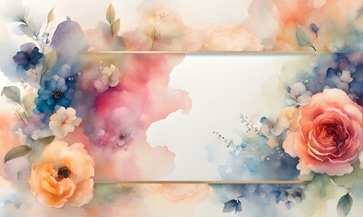 watercolor background with roses banner