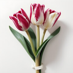 Naklejka premium a bouquet of pink tulips tied with a white ribbon