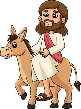 Jesus Riding a Donkey Cartoon Colored Clipart 